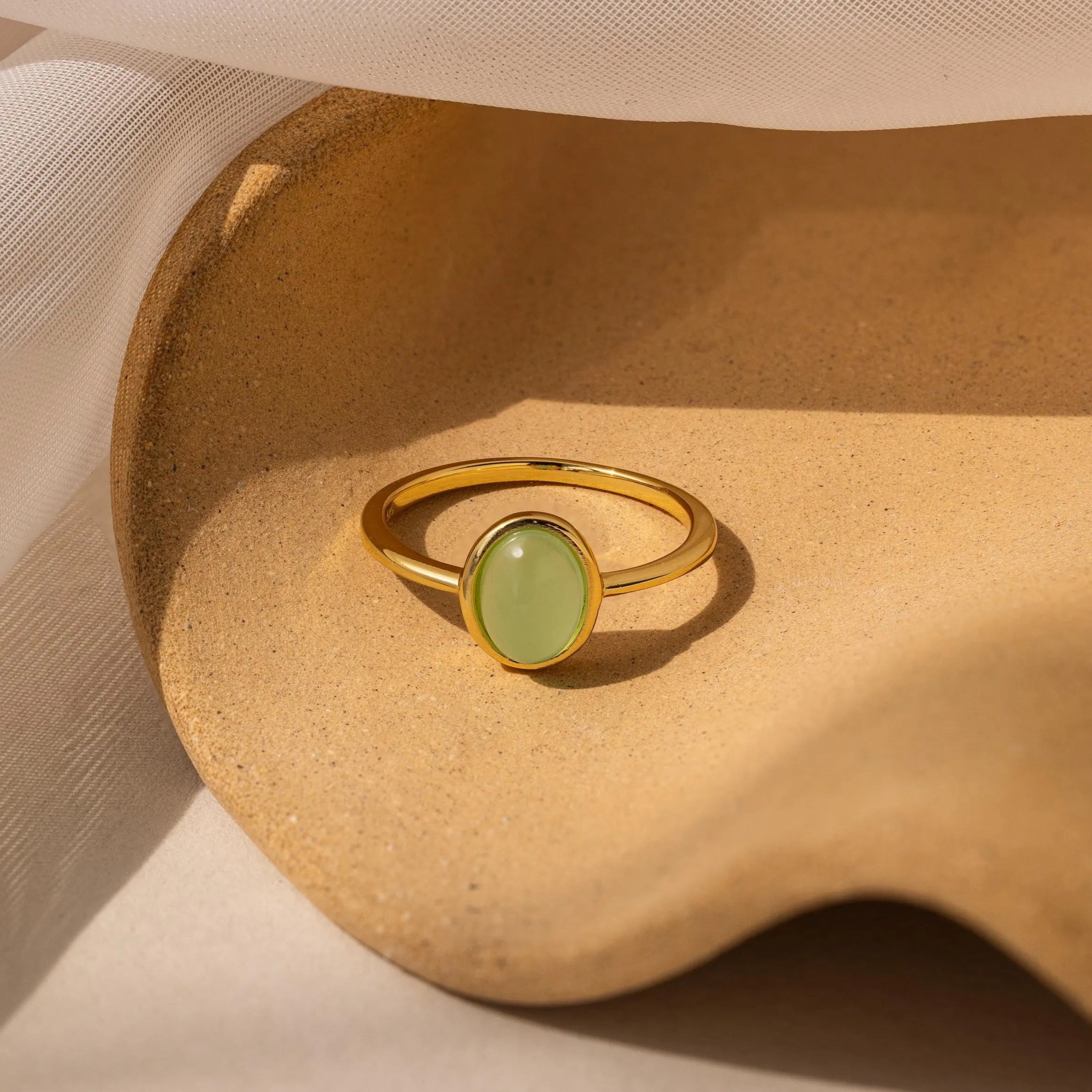 Elegant Jade Ring – Oval Green Gemstone on Thin Gold Band